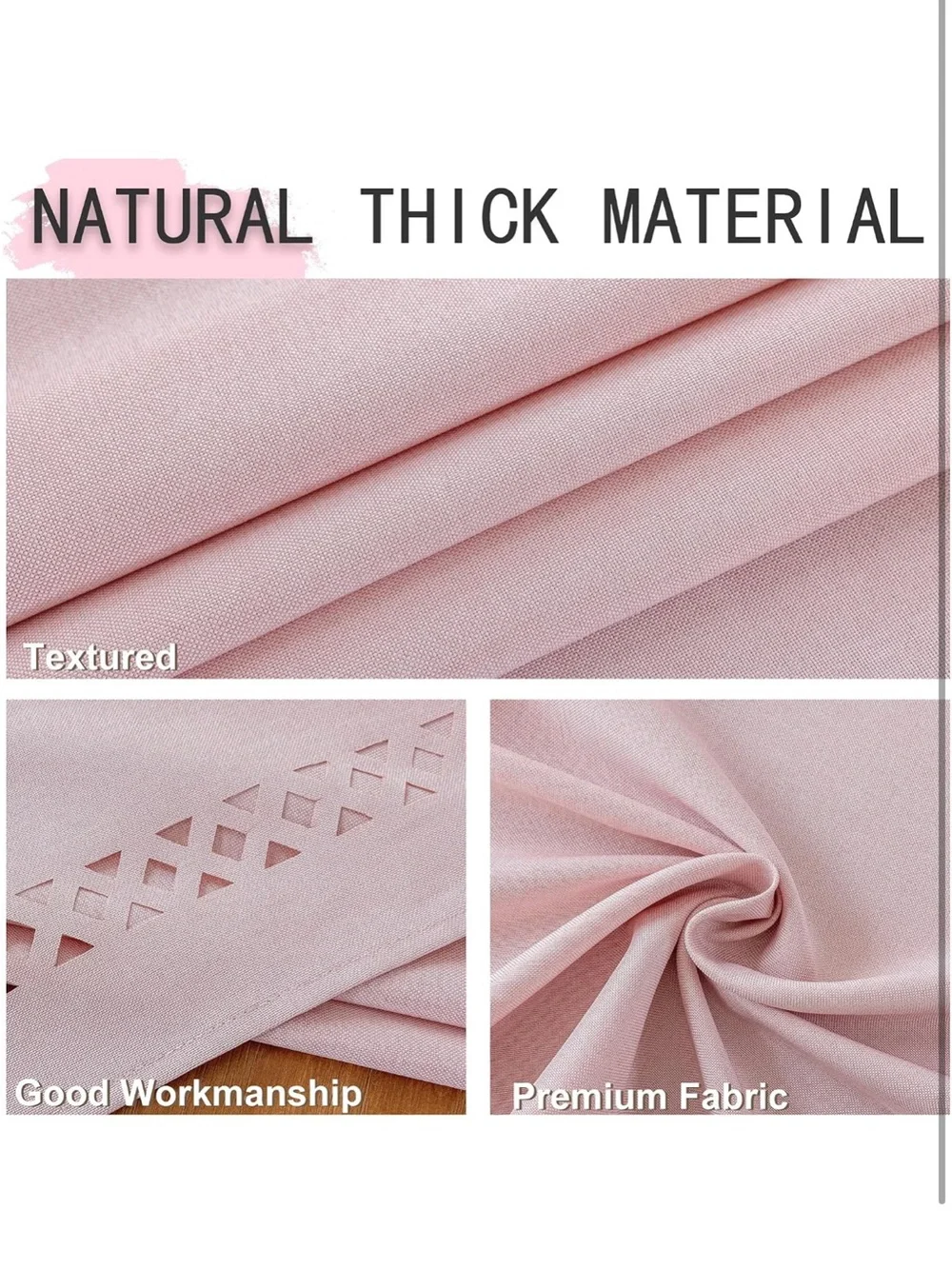 NEW JIALE Pink Linen Polyester Tablecloth with Decorative Cutouts, Wrinkle Free